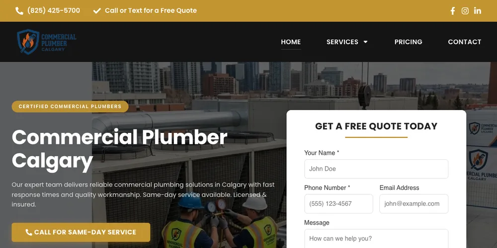 Commercial Plumber Calgary website created by Your Booking Guy